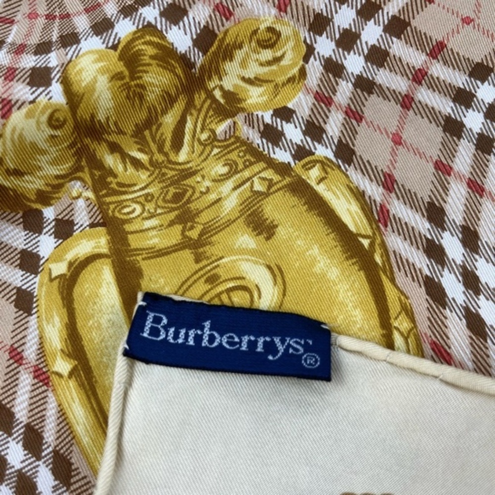 Burberry Vintage Beige and Yellow Check Silk Scarf - Picture 8 of 9
